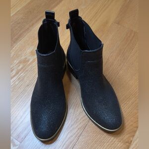 Kate Spade Black Glitter Rain Ankle Chelsea Boots